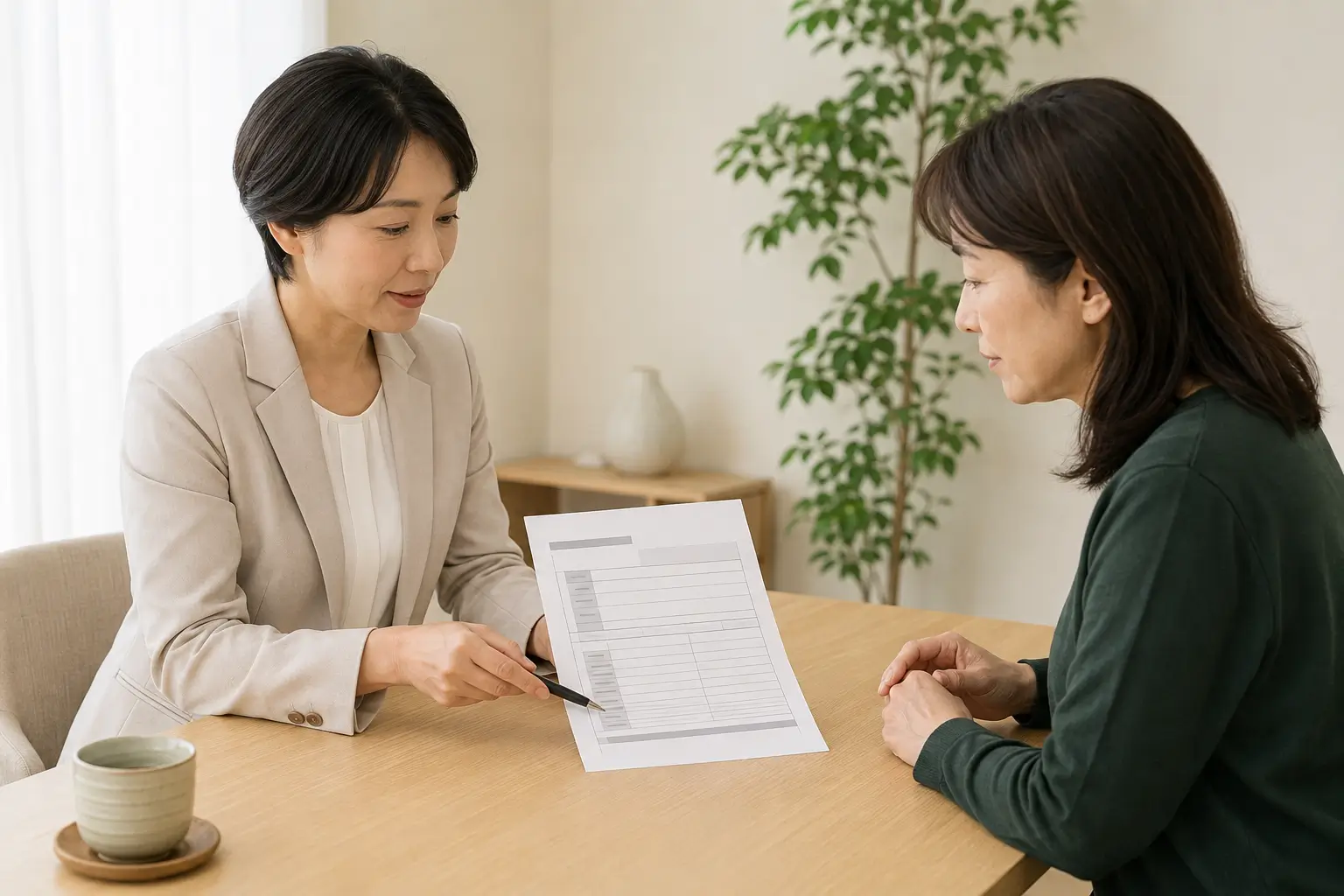 費用や料金についての説明を丁寧に受けている様子