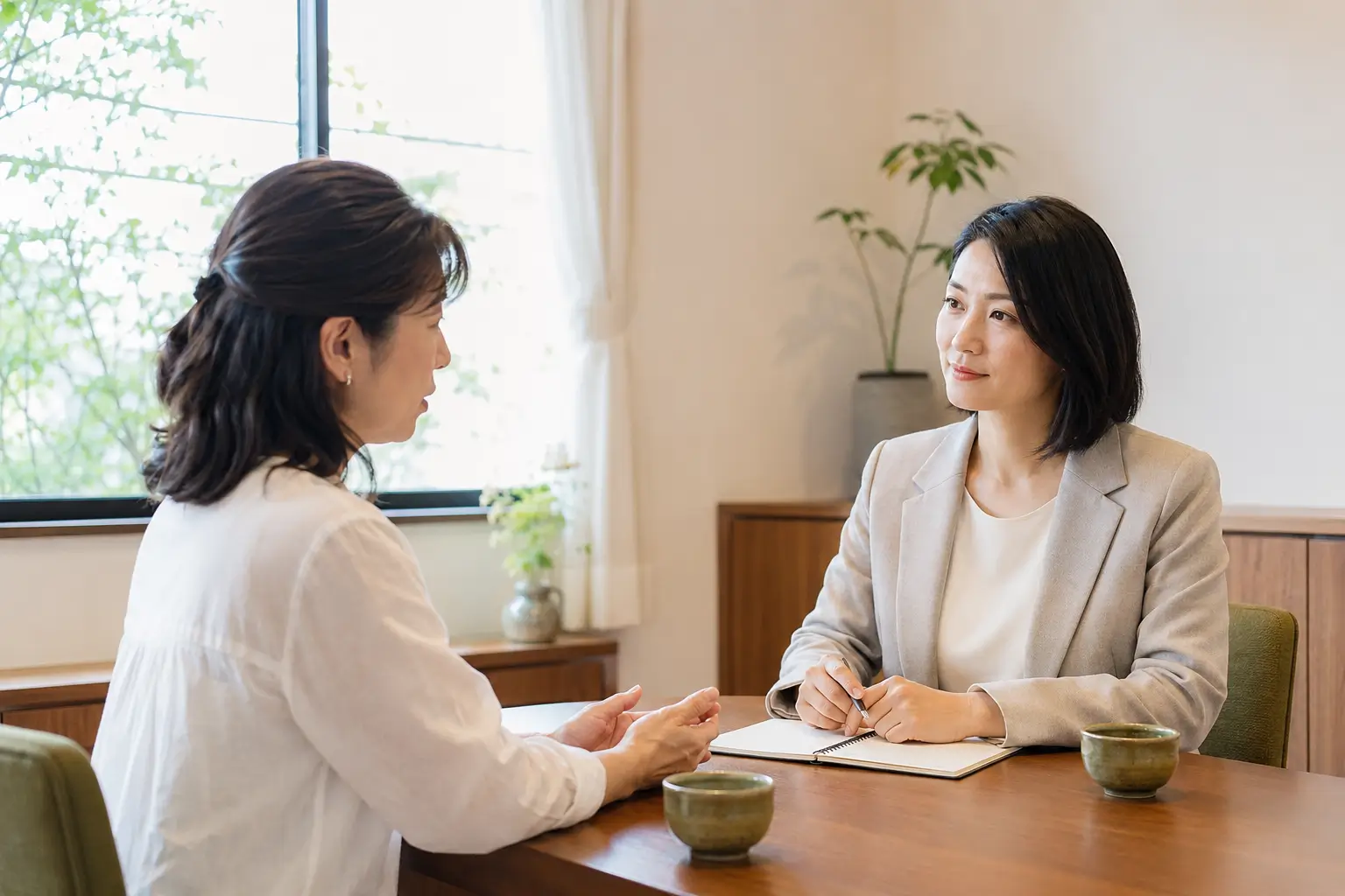 各種調査について親身に相談を受けている探偵と相談者の様子